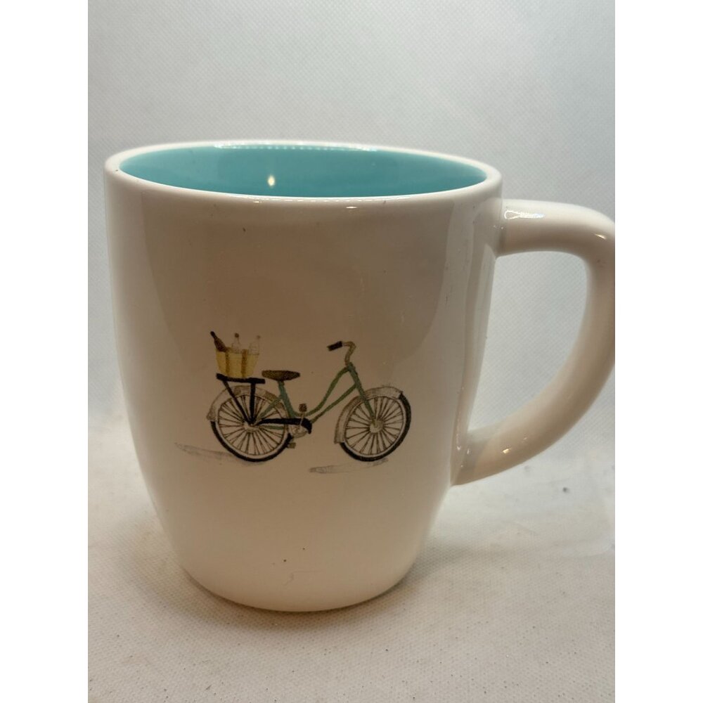 Rae Dunn Artisan Collection Bicycle Mug White With Blue Interior 12oz Ceramic Vi